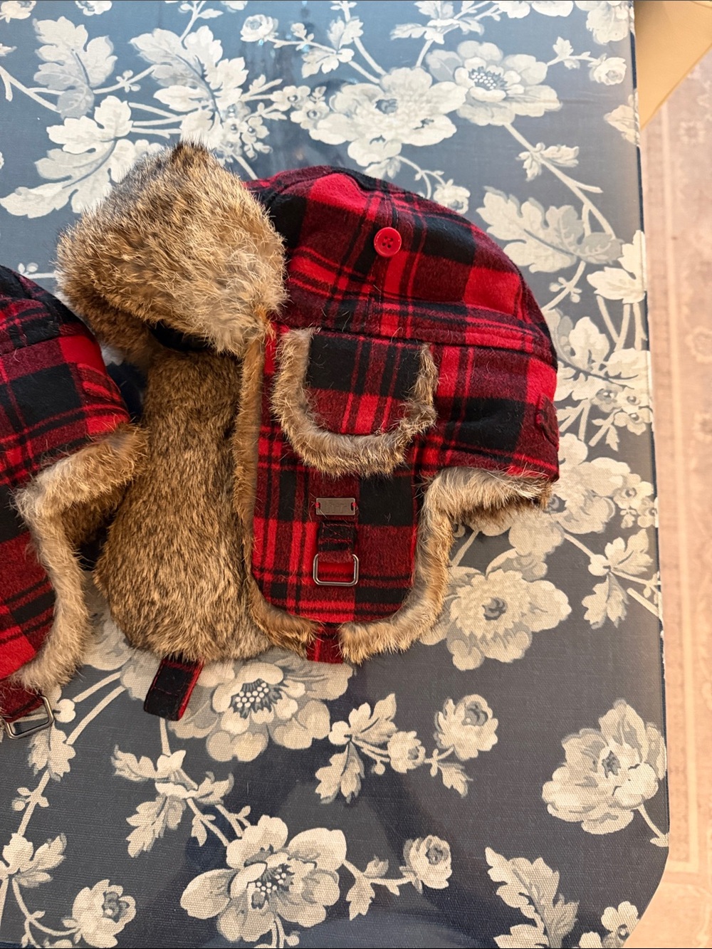 Kids Red Plaid Faux Fur Trapper Hat
